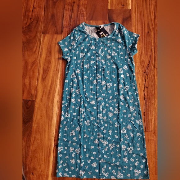 Art Class Teal blue/Green Floral Pullover Knit Kids Dress Size L 10-12 - Picture 8 of 15